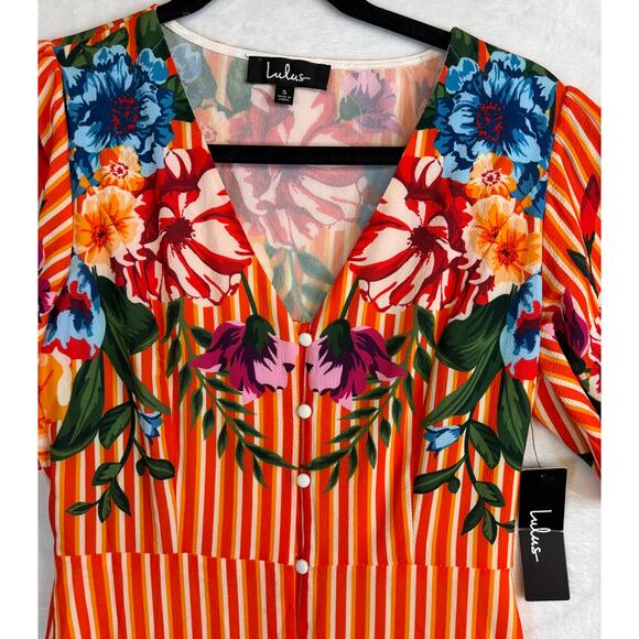 Lulus Size Small New Roam the Riviera Orange Multi Striped Button-Up Maxi Dress - Picture 5 of 7